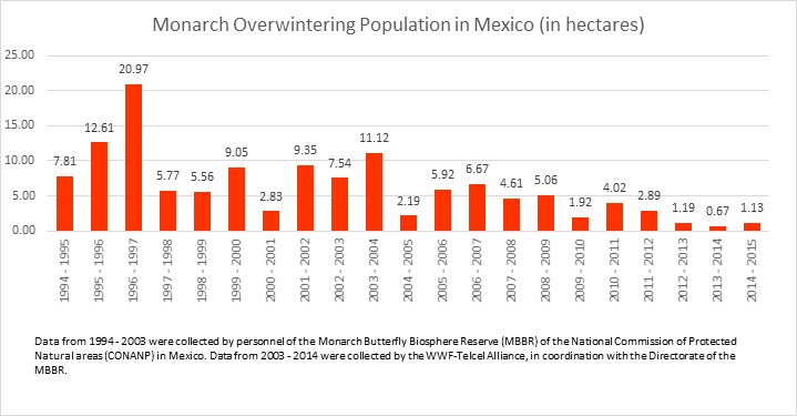 Monarch butterfly 2015 count date eastern mexico population